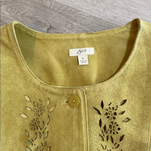 J Jill Natural Suede Cut Out Mustard Fitted Button Down Jacket Small - Picture 2 of 5